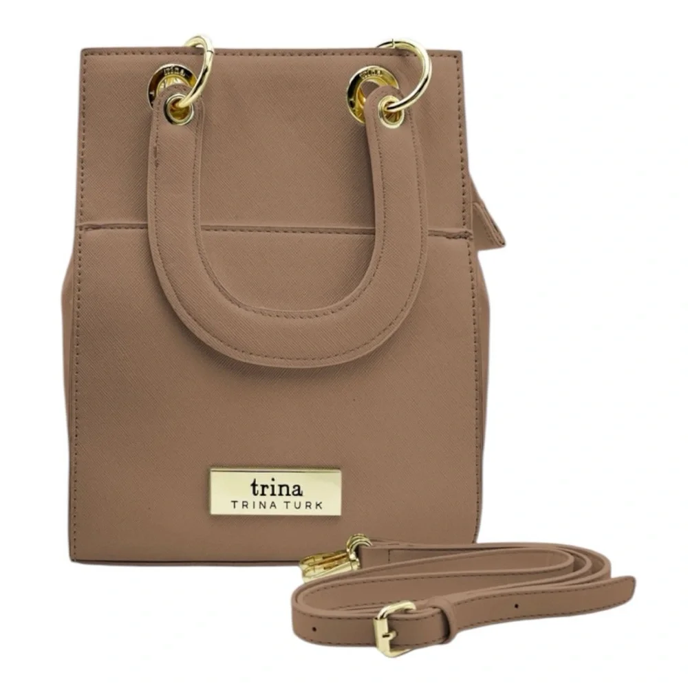 Trina Turk Khaki Vegan Leather Double Handle Shoulder Crossbody Bag